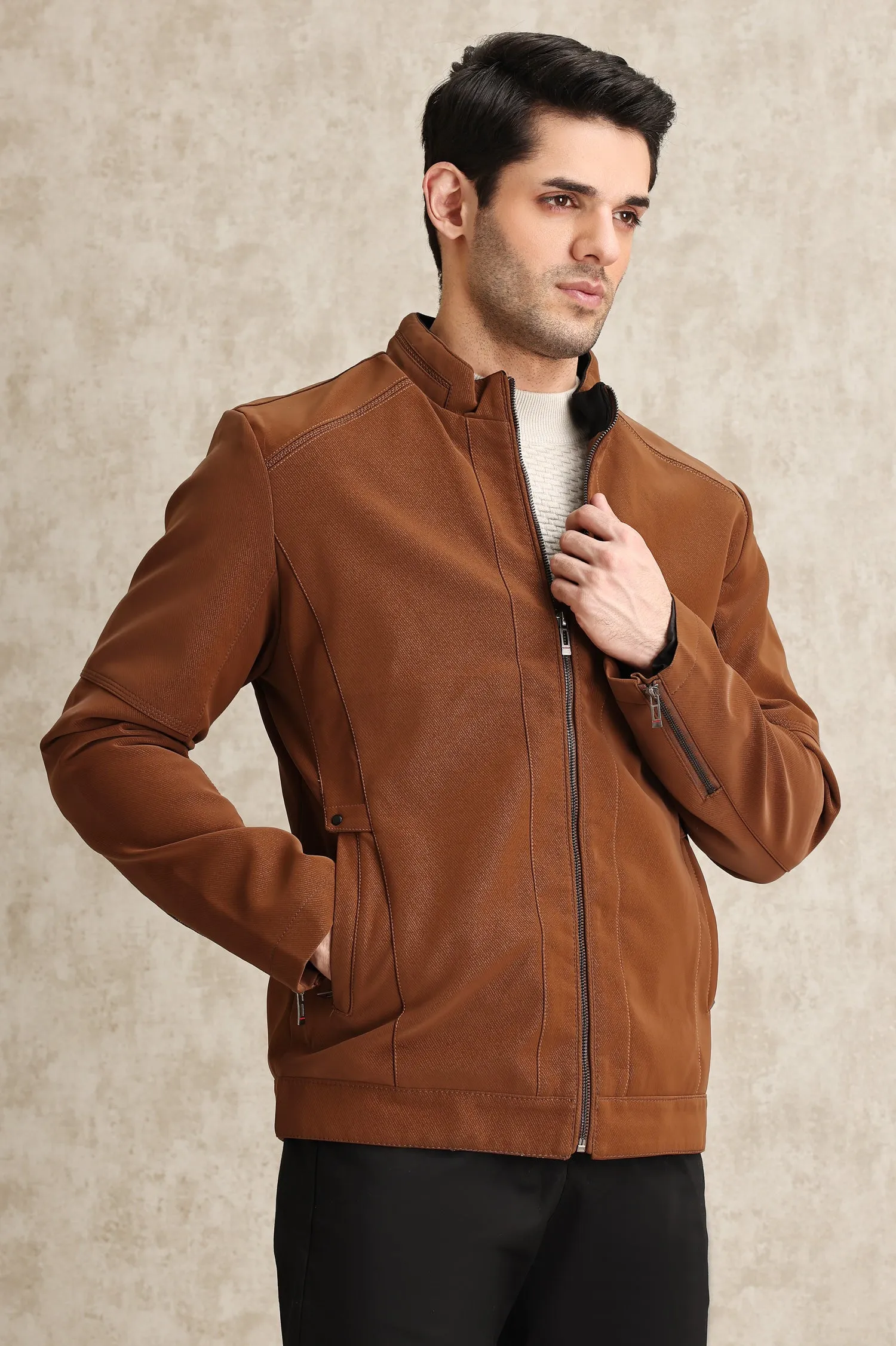 REFINED LAYERING JACKET-COFFEE