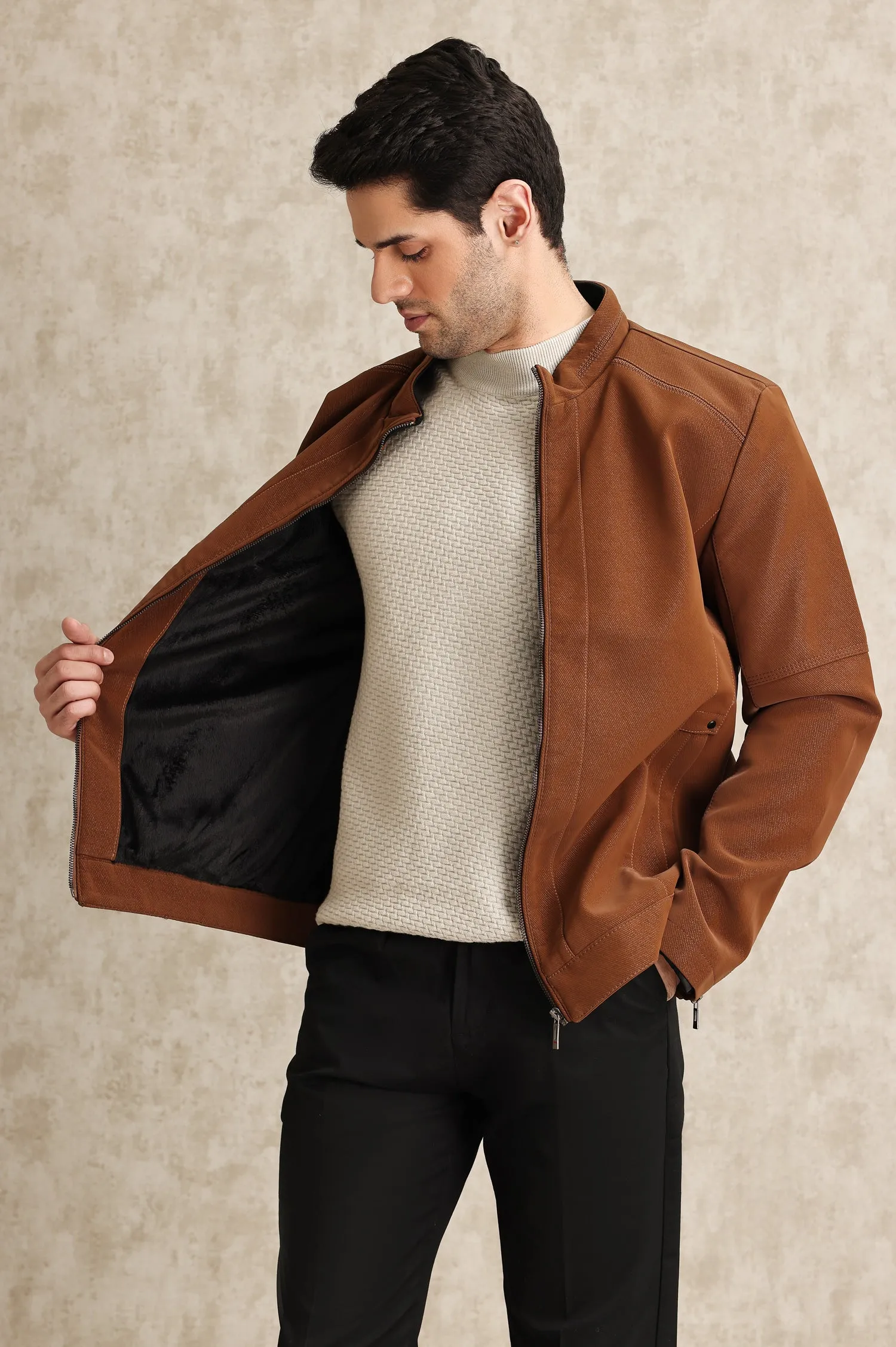 REFINED LAYERING JACKET-COFFEE