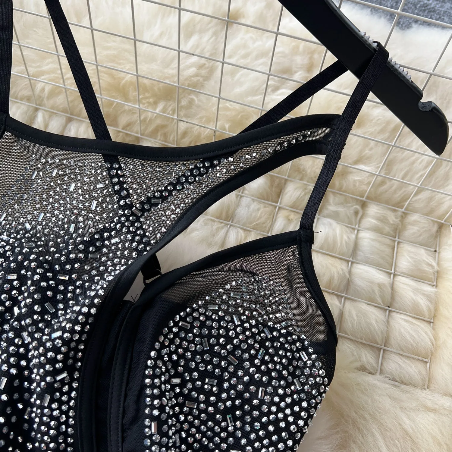 Rhinestone Studded Hollowed Slip Dress