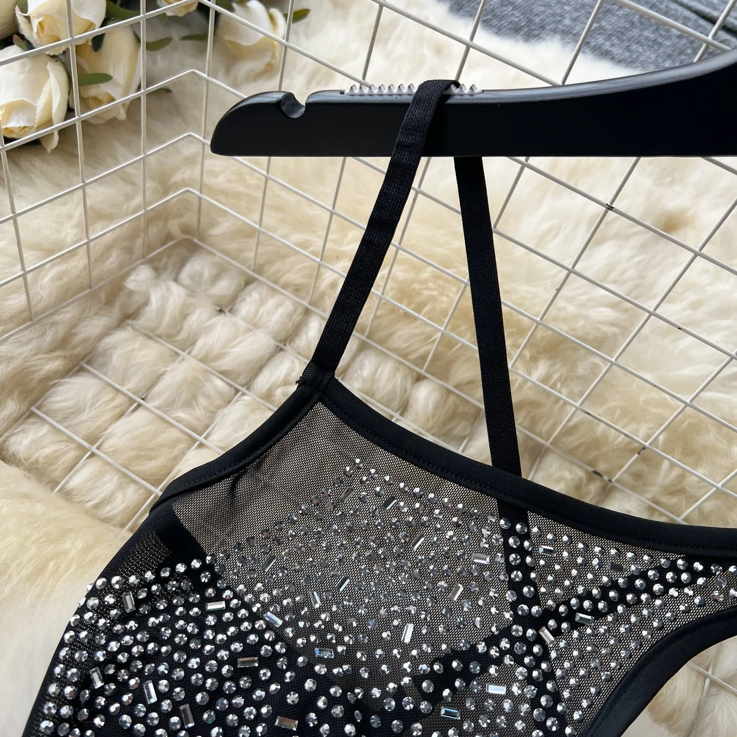 Rhinestone Studded Hollowed Slip Dress