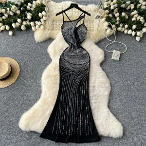 Rhinestone Studded Hollowed Slip Dress