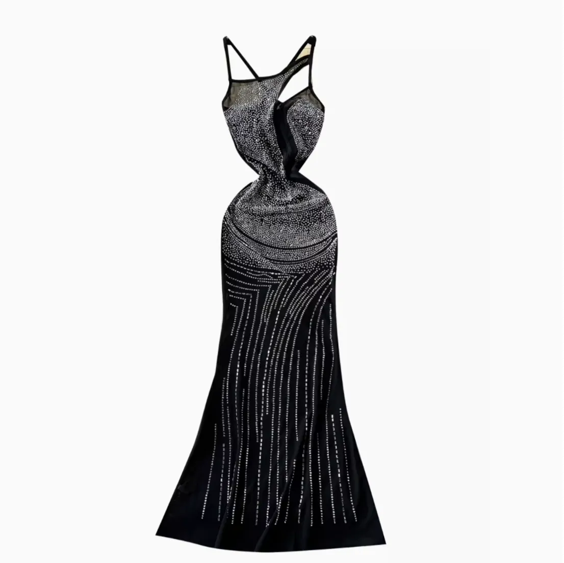 Rhinestone Studded Hollowed Slip Dress