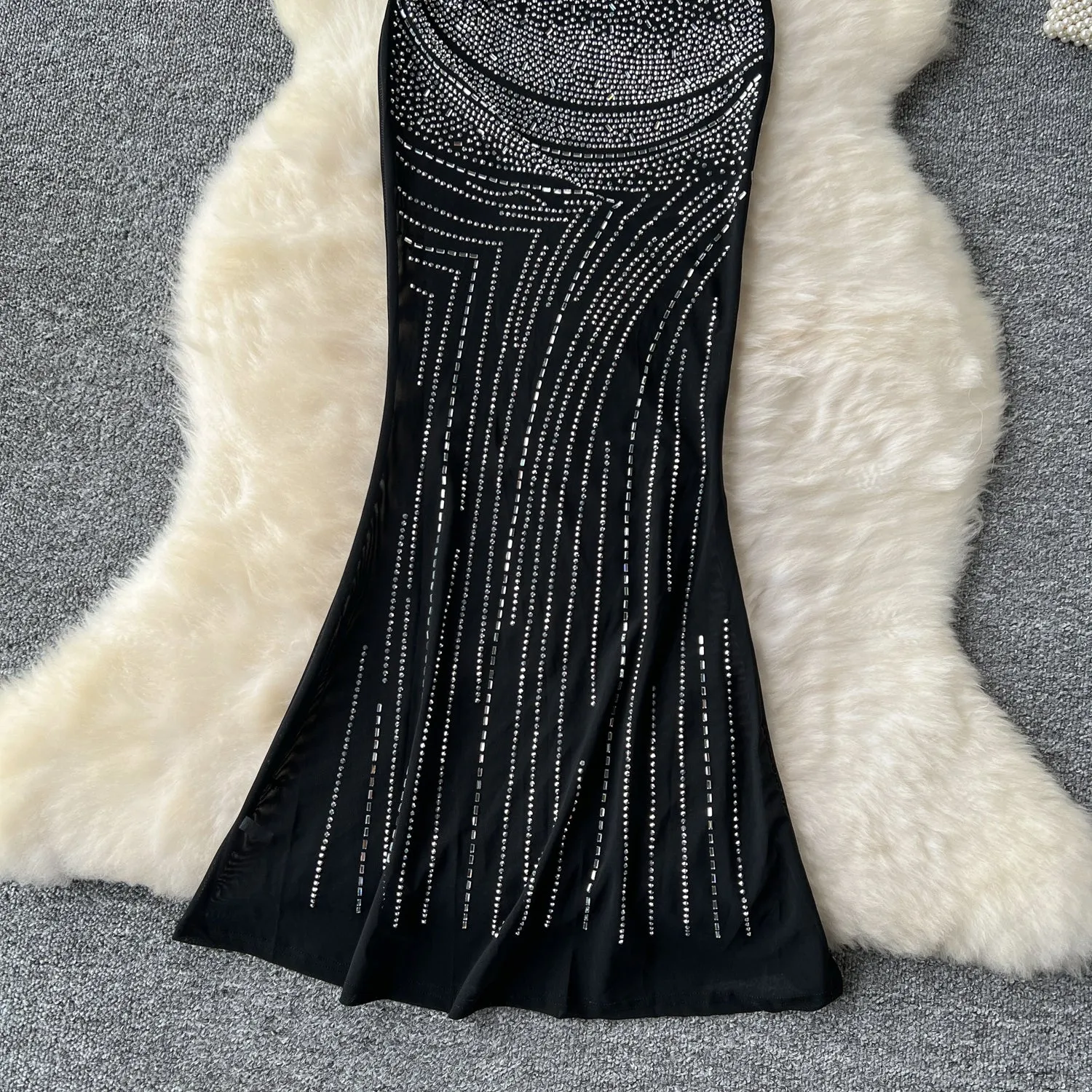 Rhinestone Studded Hollowed Slip Dress