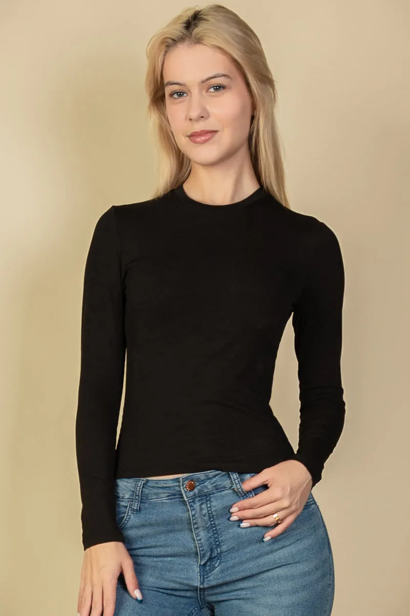 Ribbed Round Neck Long Sleeve Top (CAPELLA)