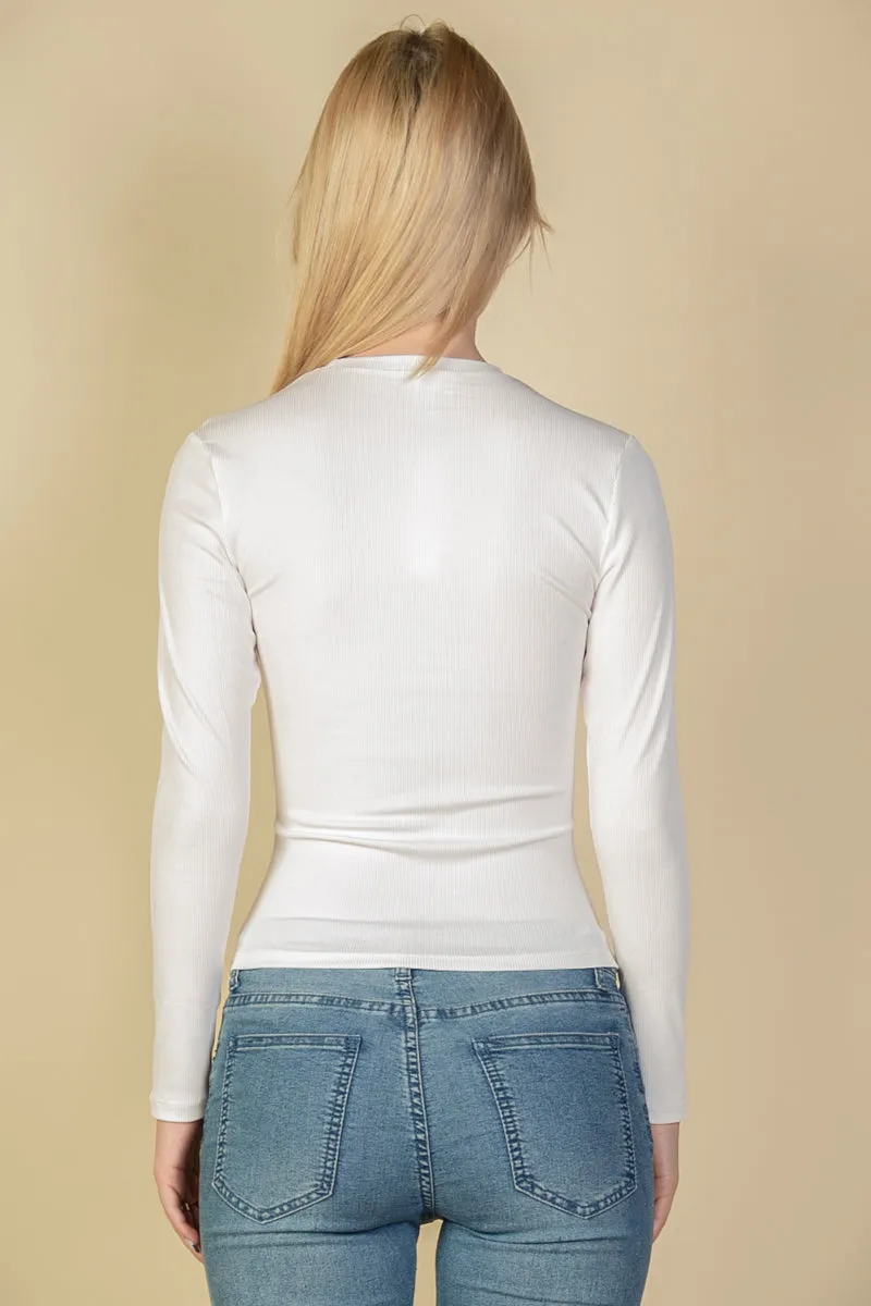 Ribbed Round Neck Long Sleeve Top (CAPELLA)