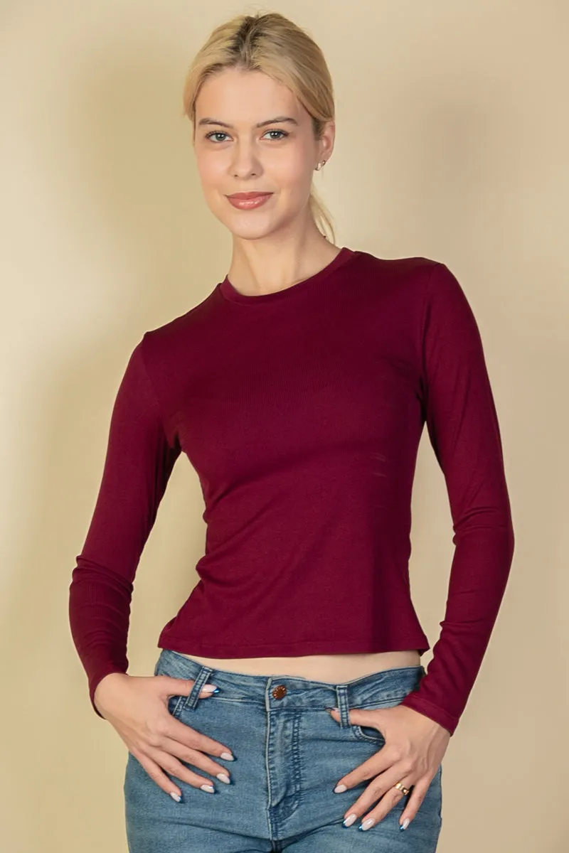 Ribbed Round Neck Long Sleeve Top (CAPELLA)