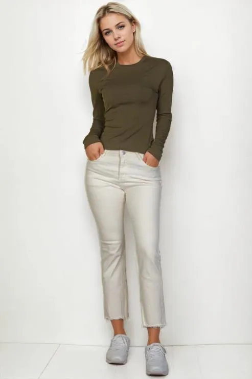 Ribbed Round Neck Long Sleeve Top