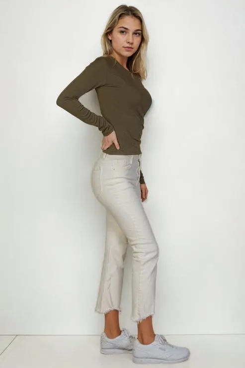 Ribbed Round Neck Long Sleeve Top