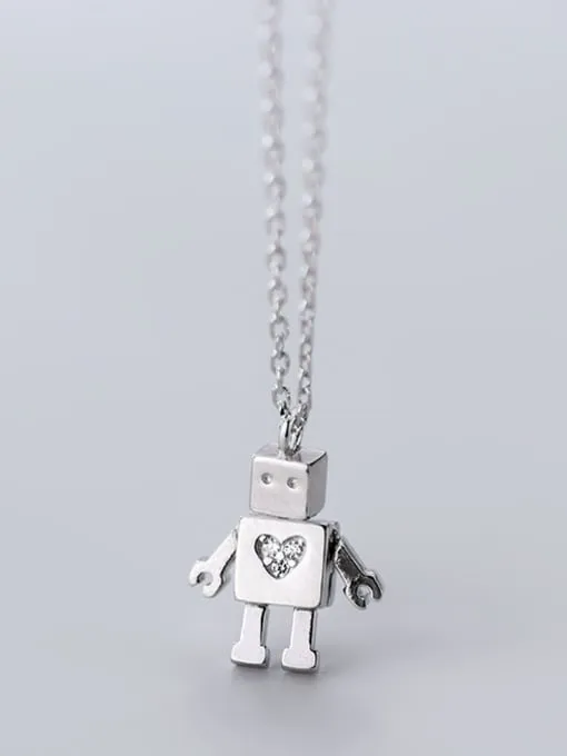 Robot Necklace 925 Sterling Silver Cubic Zirconia Dainty Necklaces Tarnish Free Jewelry KESLEY