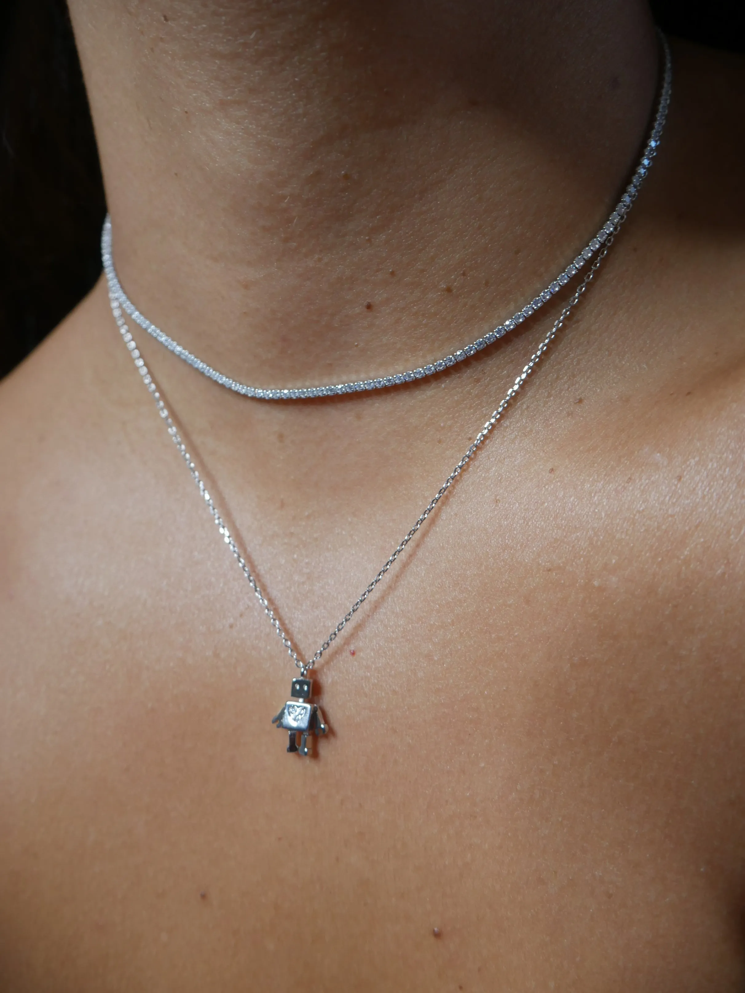Robot Necklace 925 Sterling Silver Cubic Zirconia Dainty Necklaces Tarnish Free Jewelry KESLEY