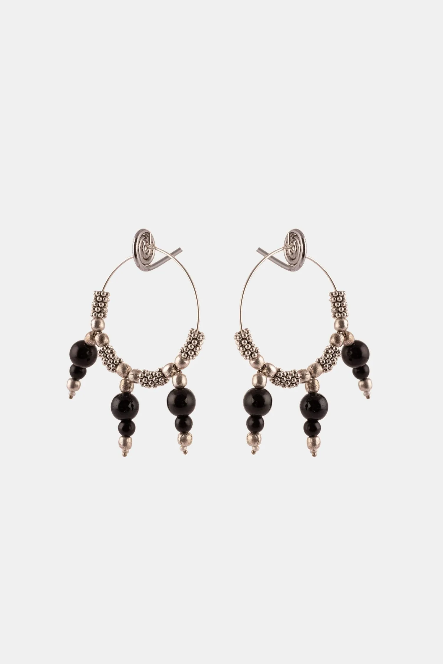 Round Black Onyx Hoop Earrings