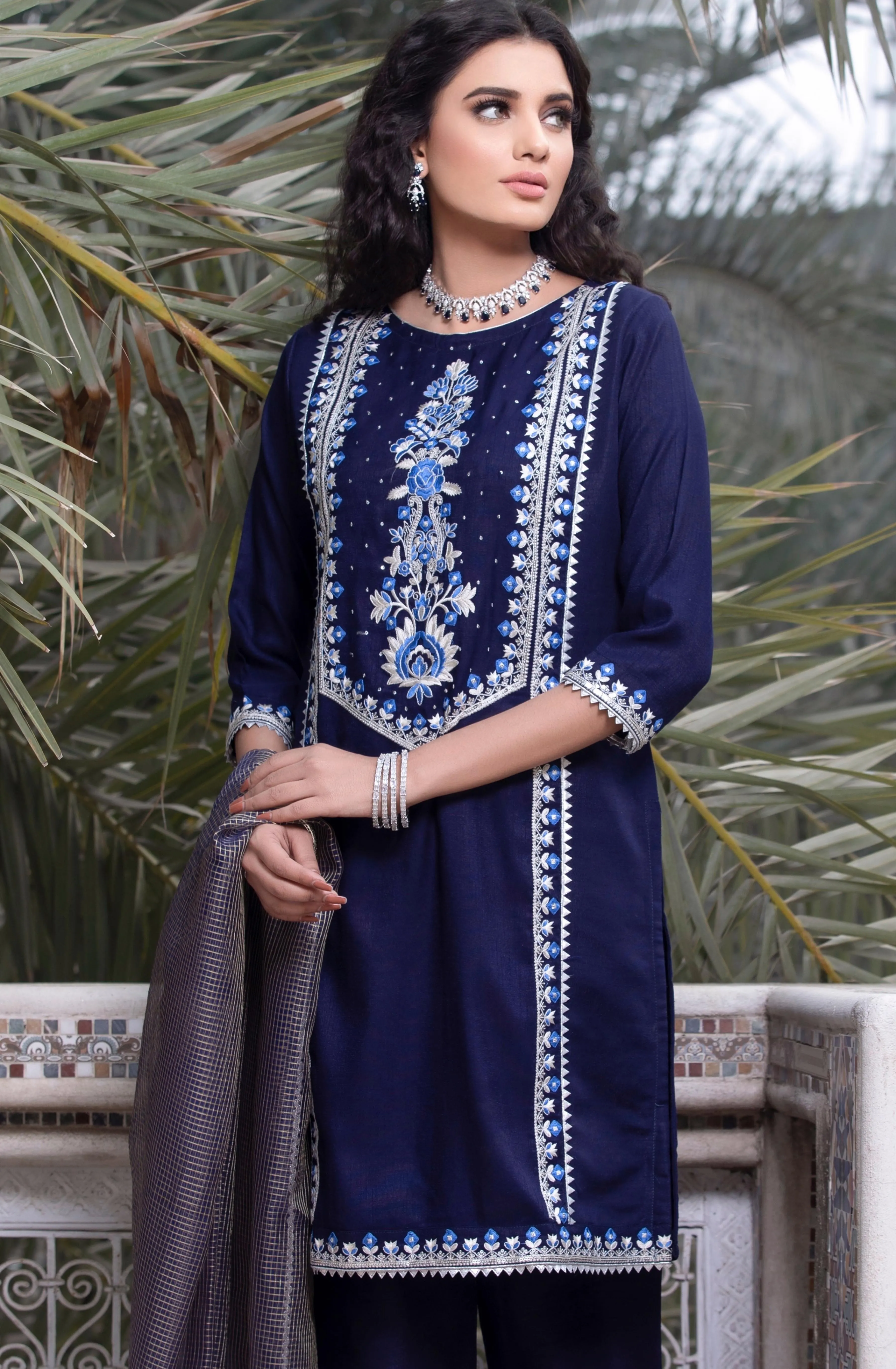 Royal Blue Floral Embroidered Festive Suit (Mehru)