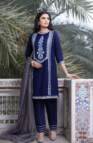 Royal Blue Floral Embroidered Festive Suit (Mehru)