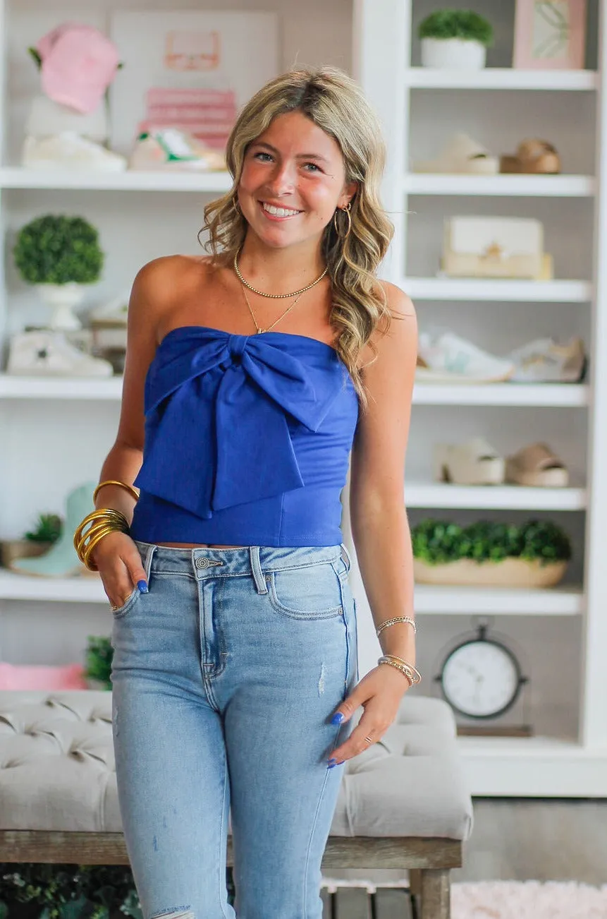 Royal Blue Strapless Bow Top