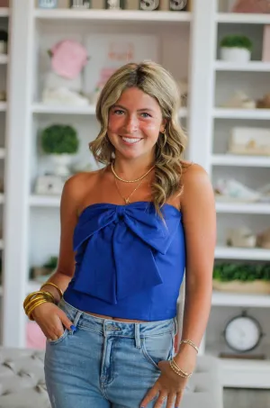 Royal Blue Strapless Bow Top