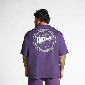 RZIST NEVER SETTLE MEN'S PURPLE OVERSIZED DROP-SHOULDER T-SHIRT