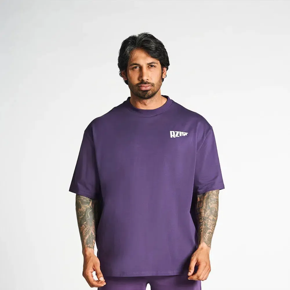 RZIST NEVER SETTLE MEN'S PURPLE OVERSIZED DROP-SHOULDER T-SHIRT