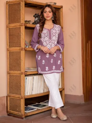 Saba Chikankari Short Kurta in Rayon cotton - Purple