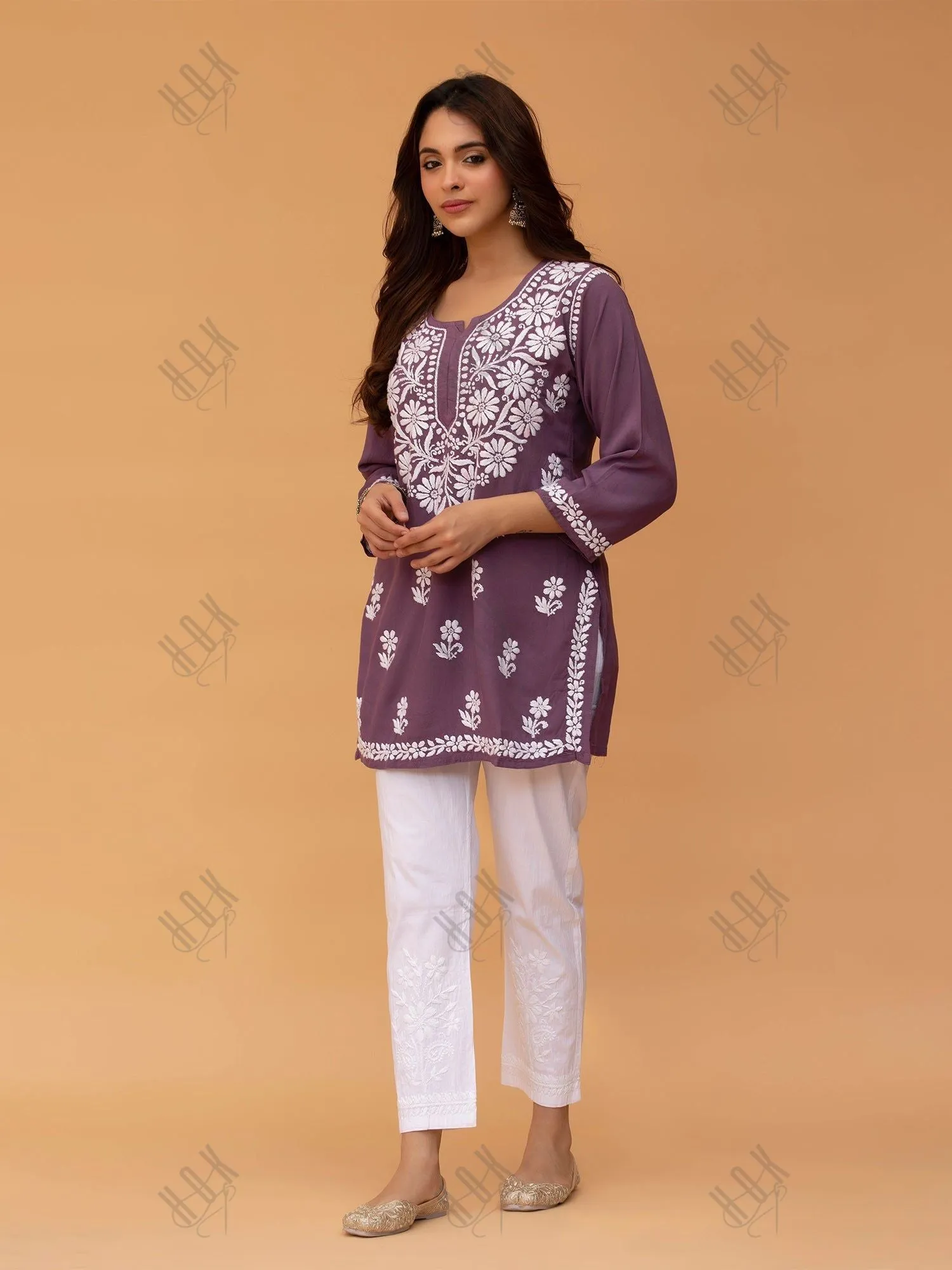 Saba Chikankari Short Kurta in Rayon cotton - Purple