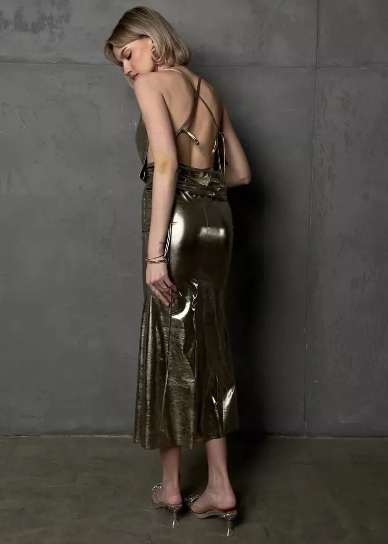 Sabina Metallic Slip Dress