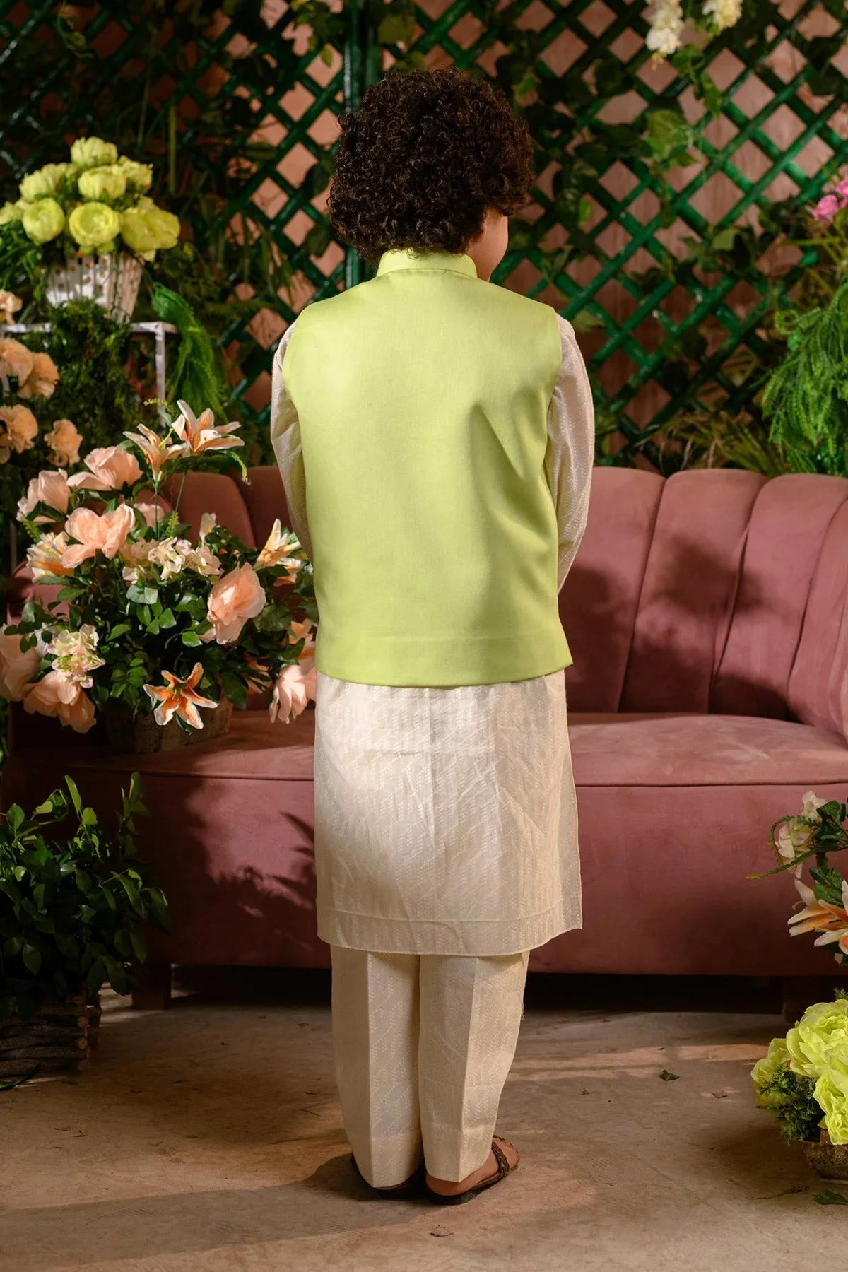 Sadaf - 

 Embroidered Vegan Silk 

Green Nehru Jacket