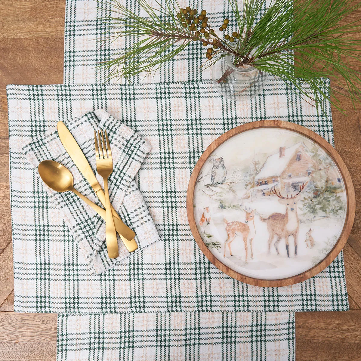 Sage & Gold Plaid Table Linens