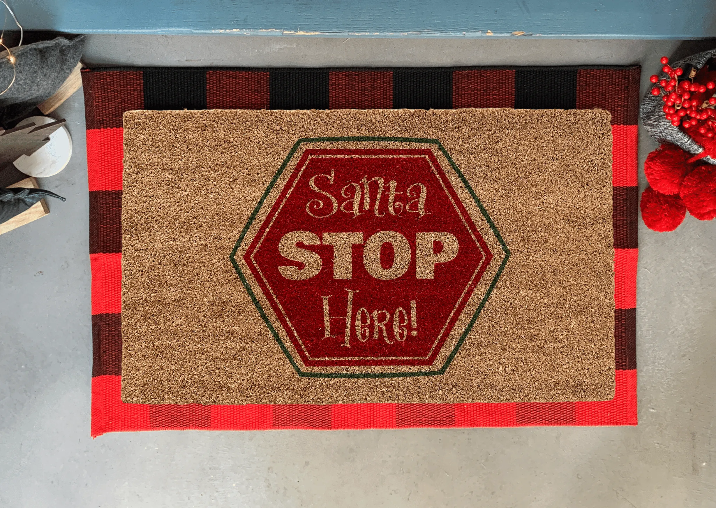 Santa Stop Here Christmas Doormat