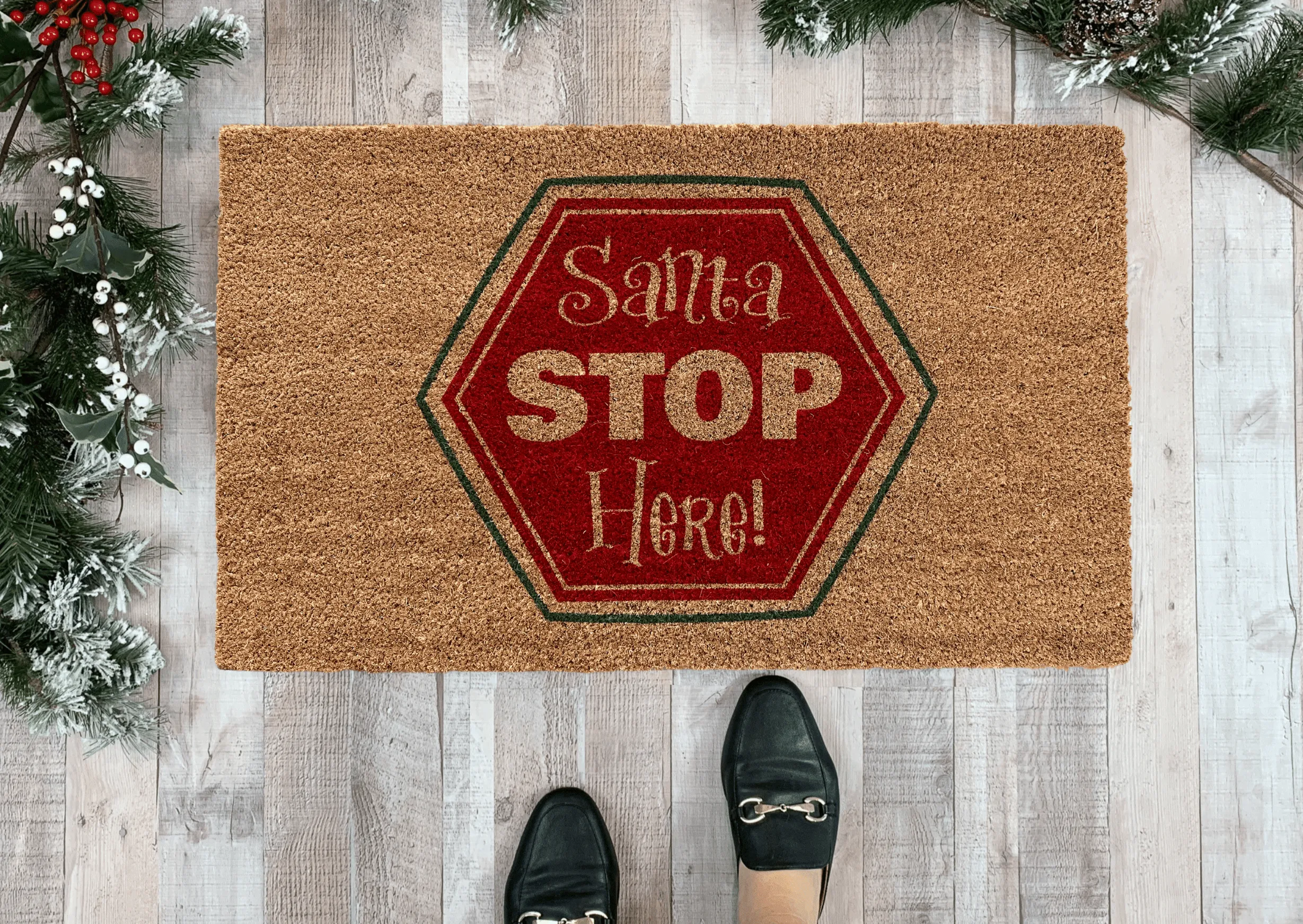 Santa Stop Here Christmas Doormat