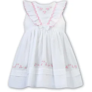 SARAH LOUISE -  Embroidered Sleeve less Flower Detail Dress - White