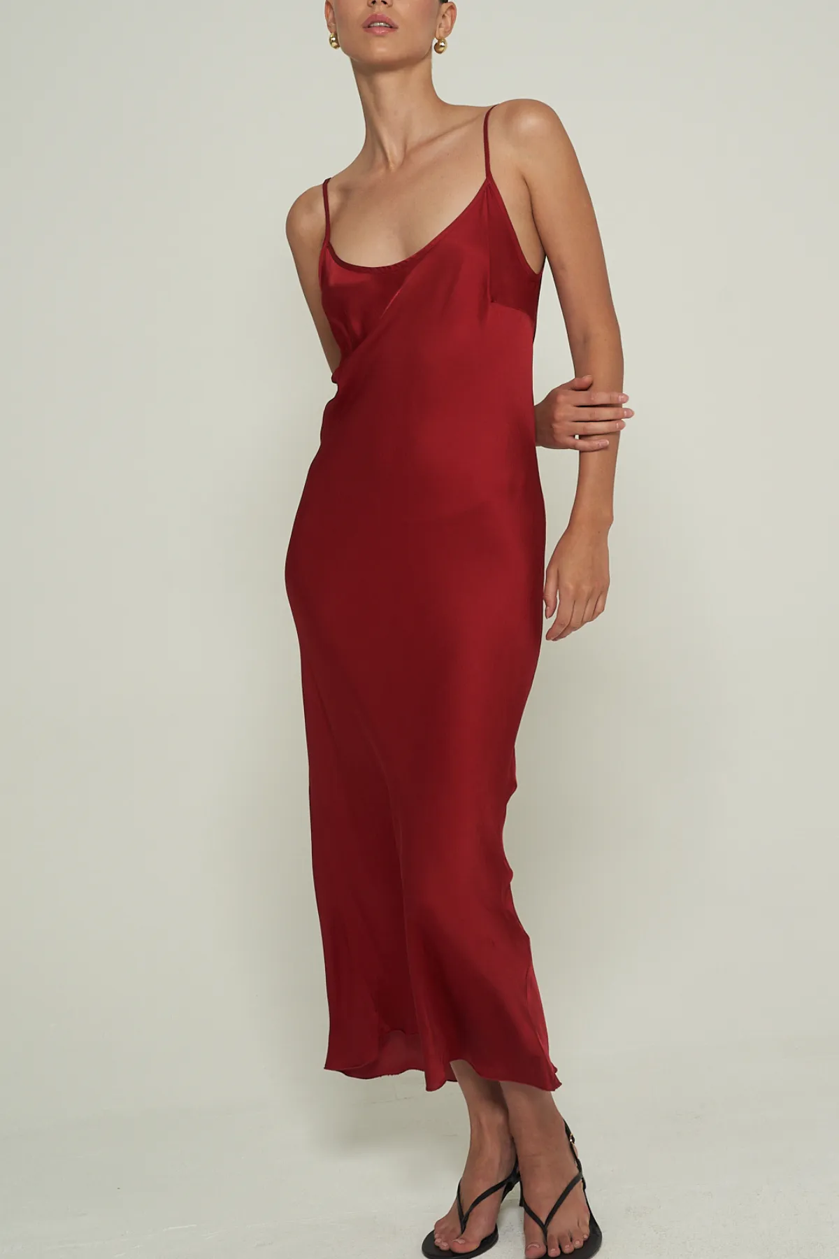 SATIN MAXI SLIP DRESS IN RED
