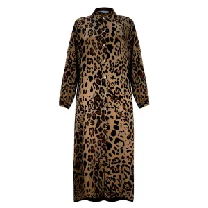 Savanna Leopard Print Long Sleeved Dress in Camel