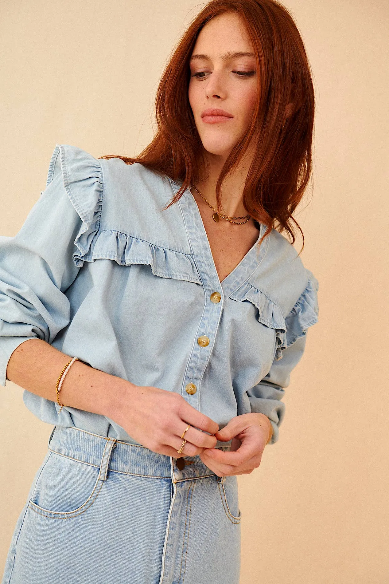 SEAD long sleeve ruffle blouse