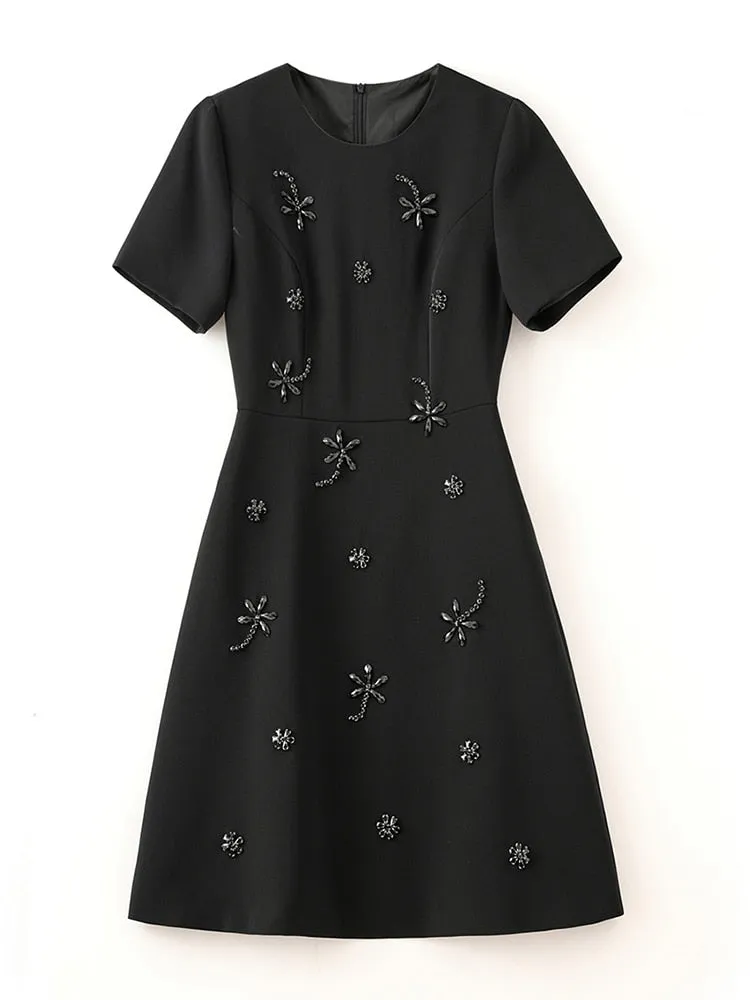 Short Sleeve Spliced Diamonds Dress