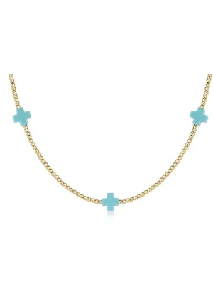 SIGNATURE CROSS CHOKER NECKLACE - TURQUOISE