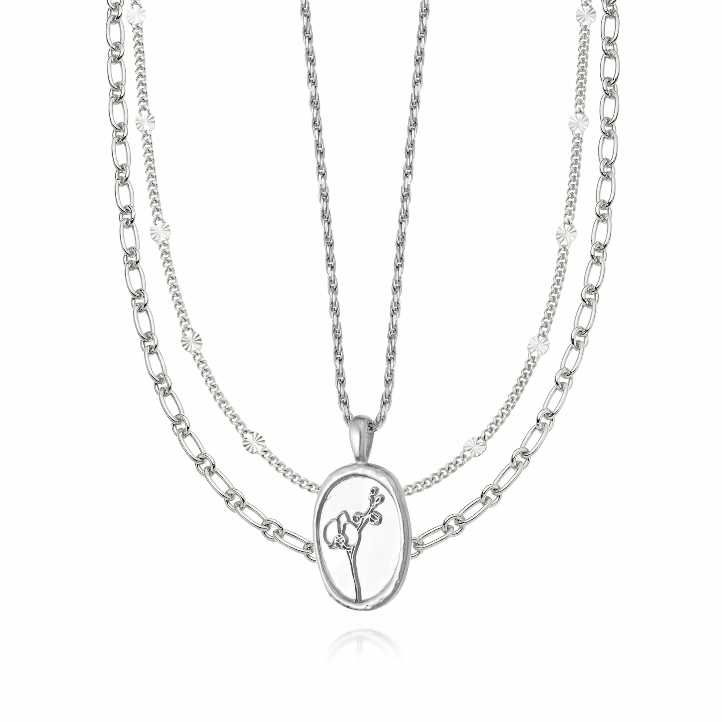Silver Orchid Necklace Layering Set