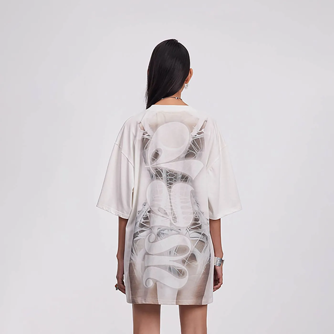 Skeleton Mesh Cutout Oversized Tee