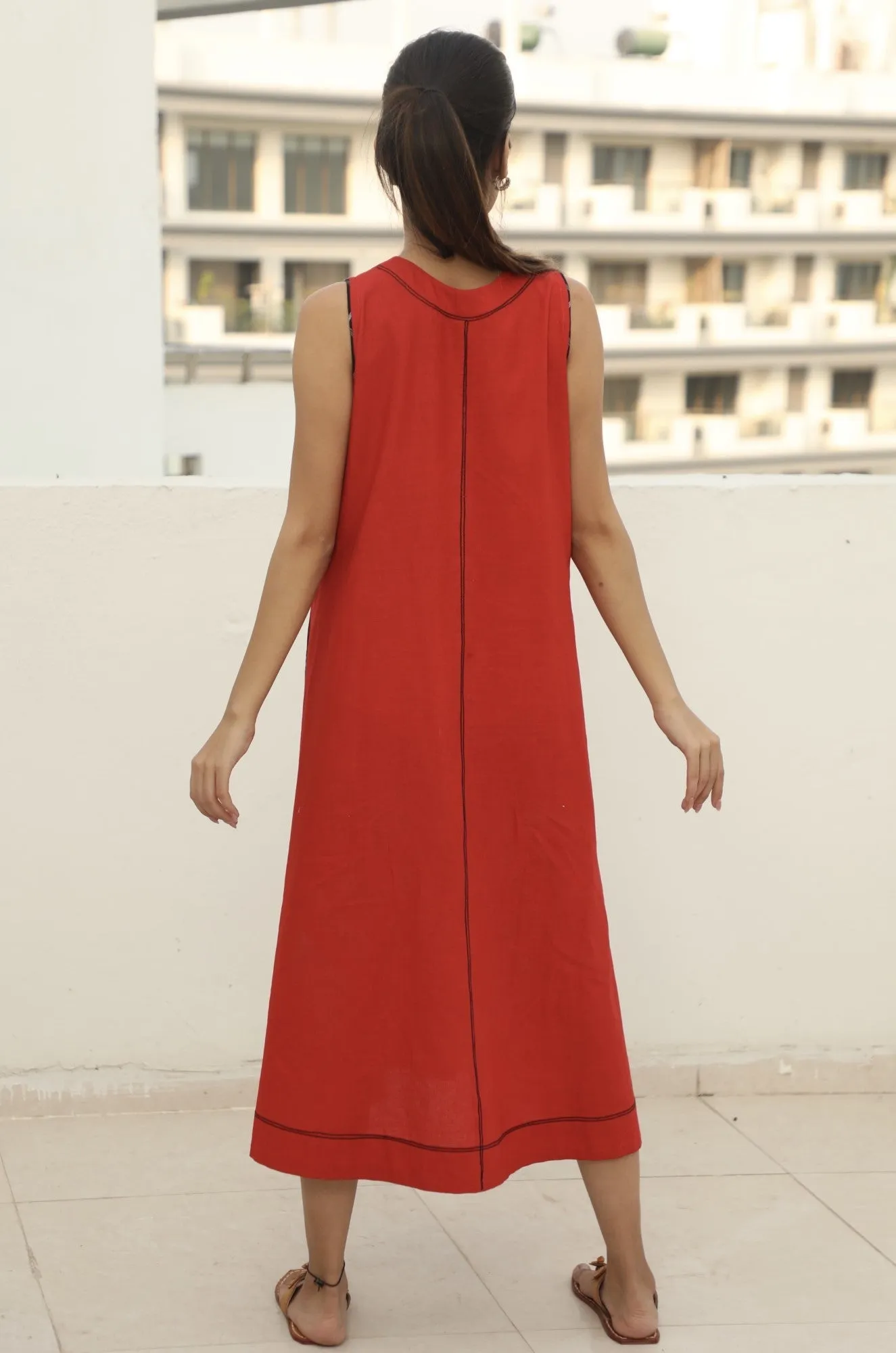 Sleeveless A-line Dress-Red