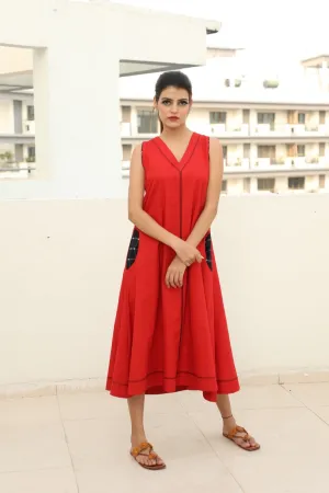 Sleeveless A-line Dress-Red