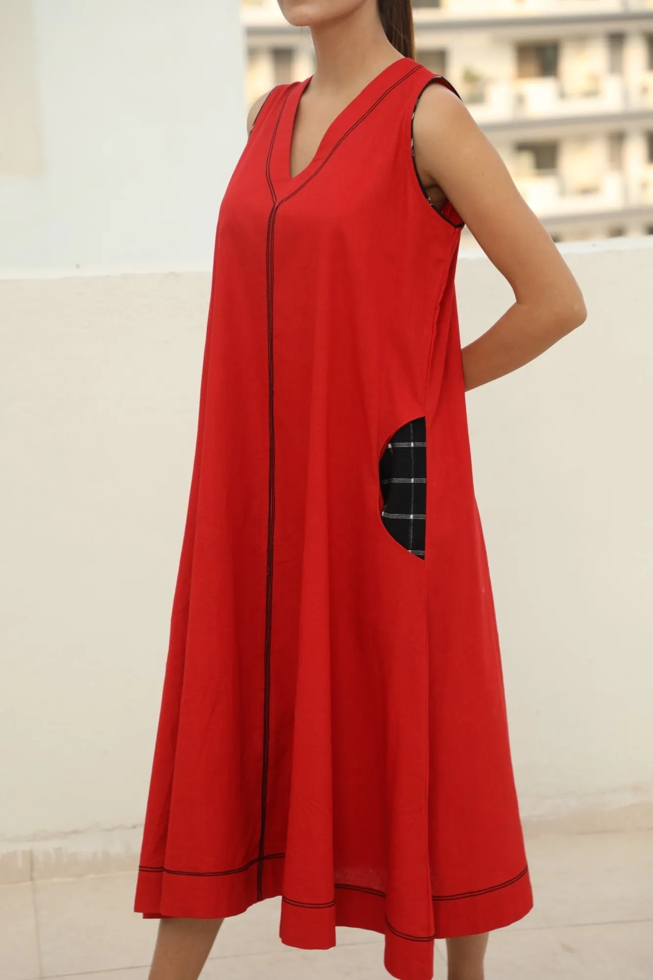 Sleeveless A-line Dress-Red