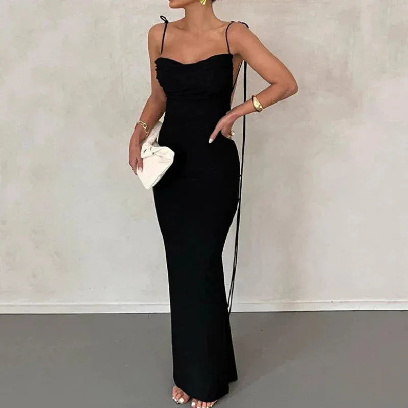 Slip Sheath Solid Ruched Maxi Dress