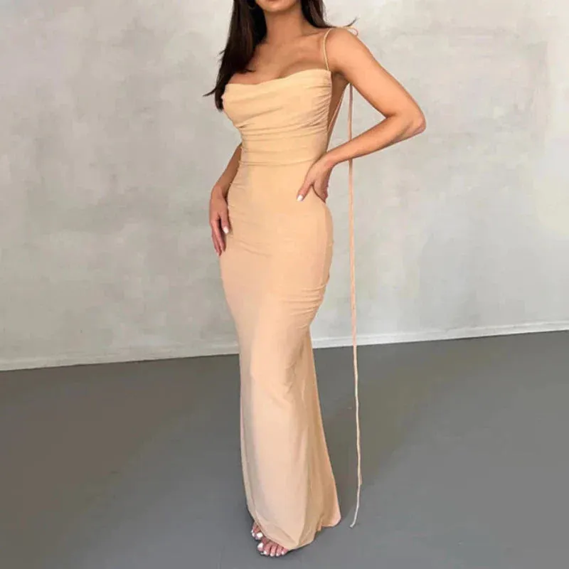 Slip Sheath Solid Ruched Maxi Dress