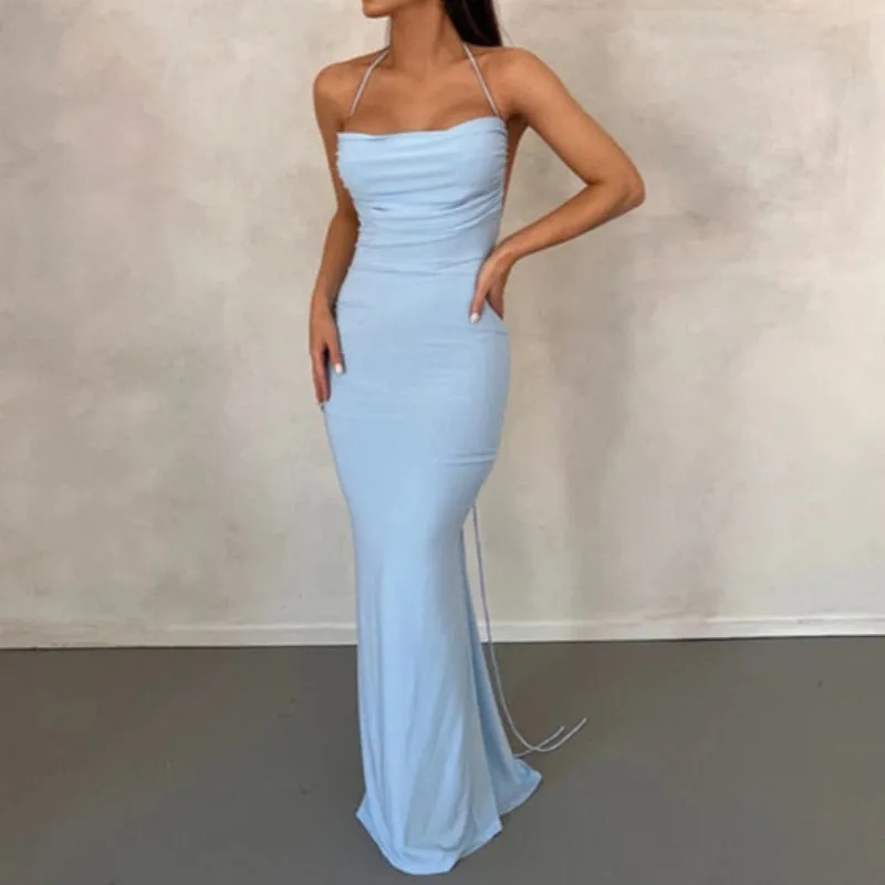 Slip Sheath Solid Ruched Maxi Dress