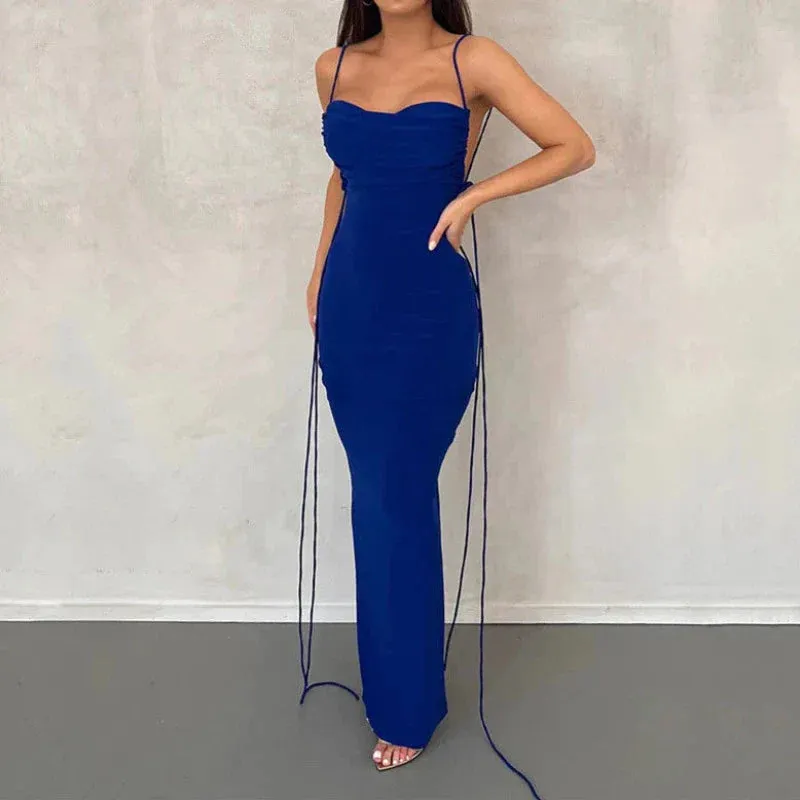 Slip Sheath Solid Ruched Maxi Dress