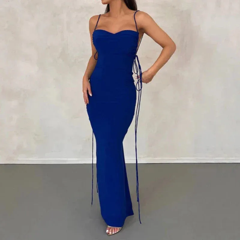 Slip Sheath Solid Ruched Maxi Dress