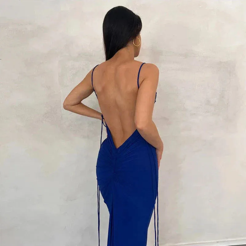 Slip Sheath Solid Ruched Maxi Dress