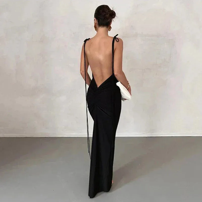 Slip Sheath Solid Ruched Maxi Dress