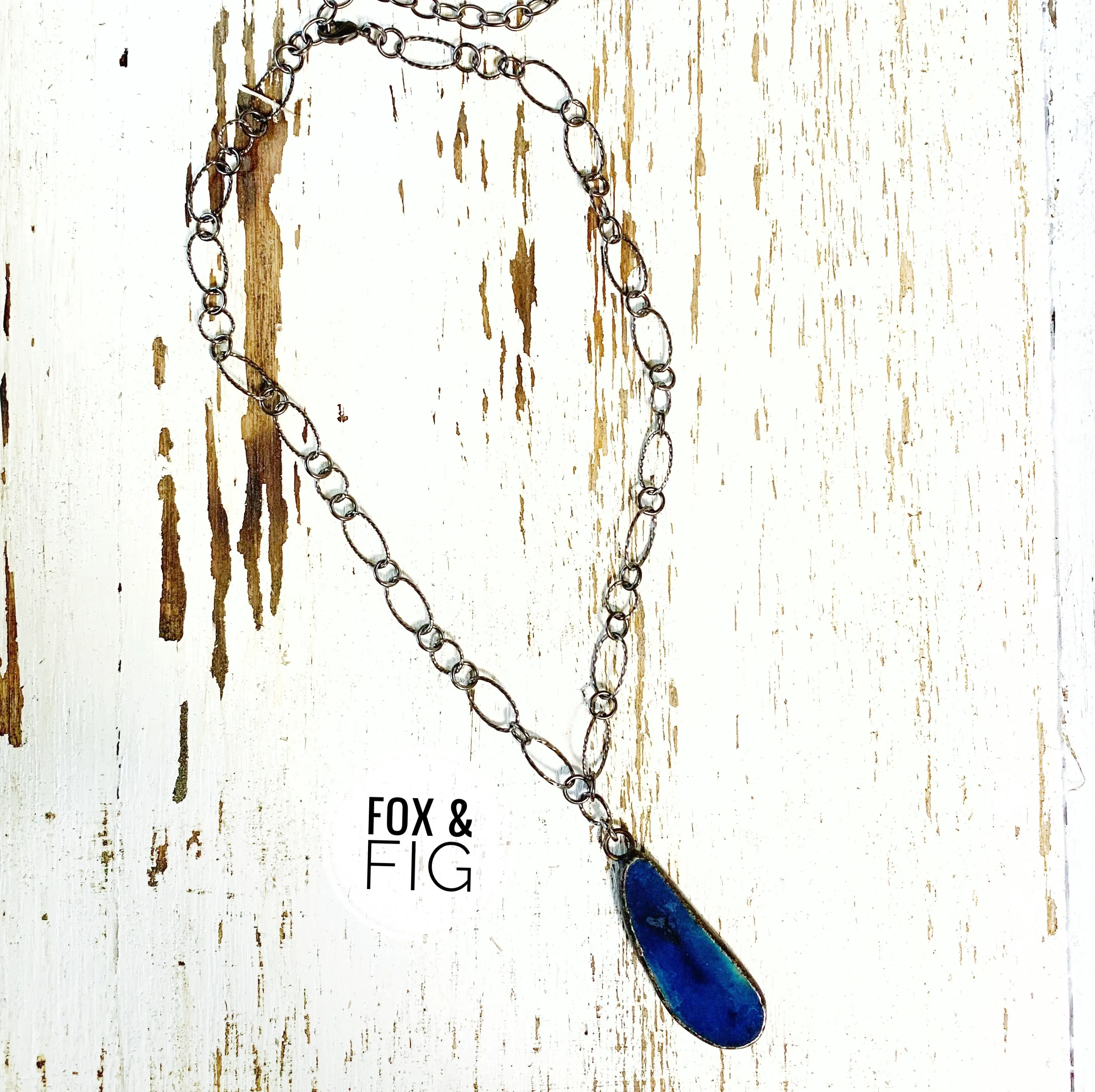 Soldered Blue Agate Pendant and Chain Necklace