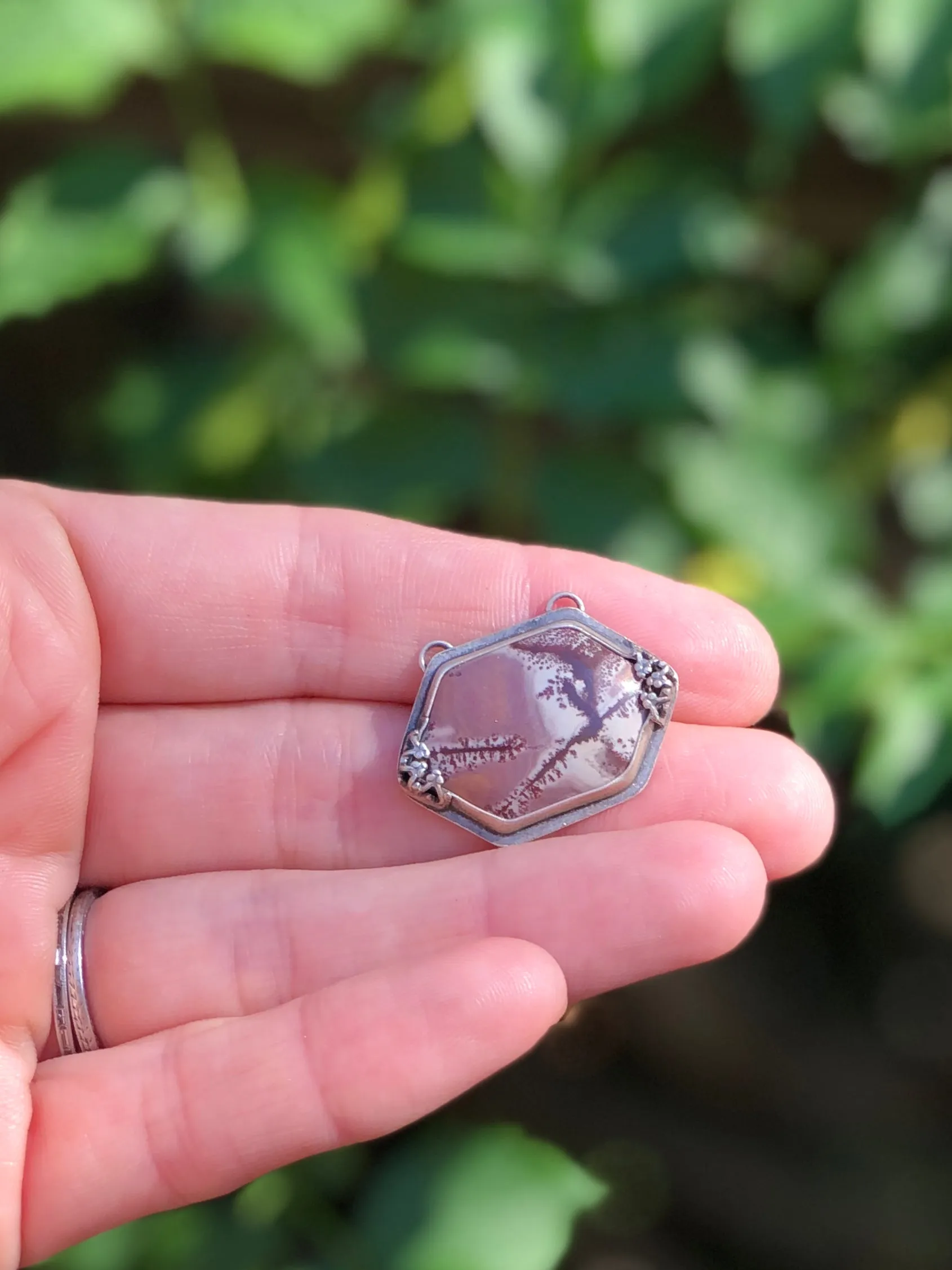Sonoran Dendritic Jasper Elongated Hexagon Necklace
