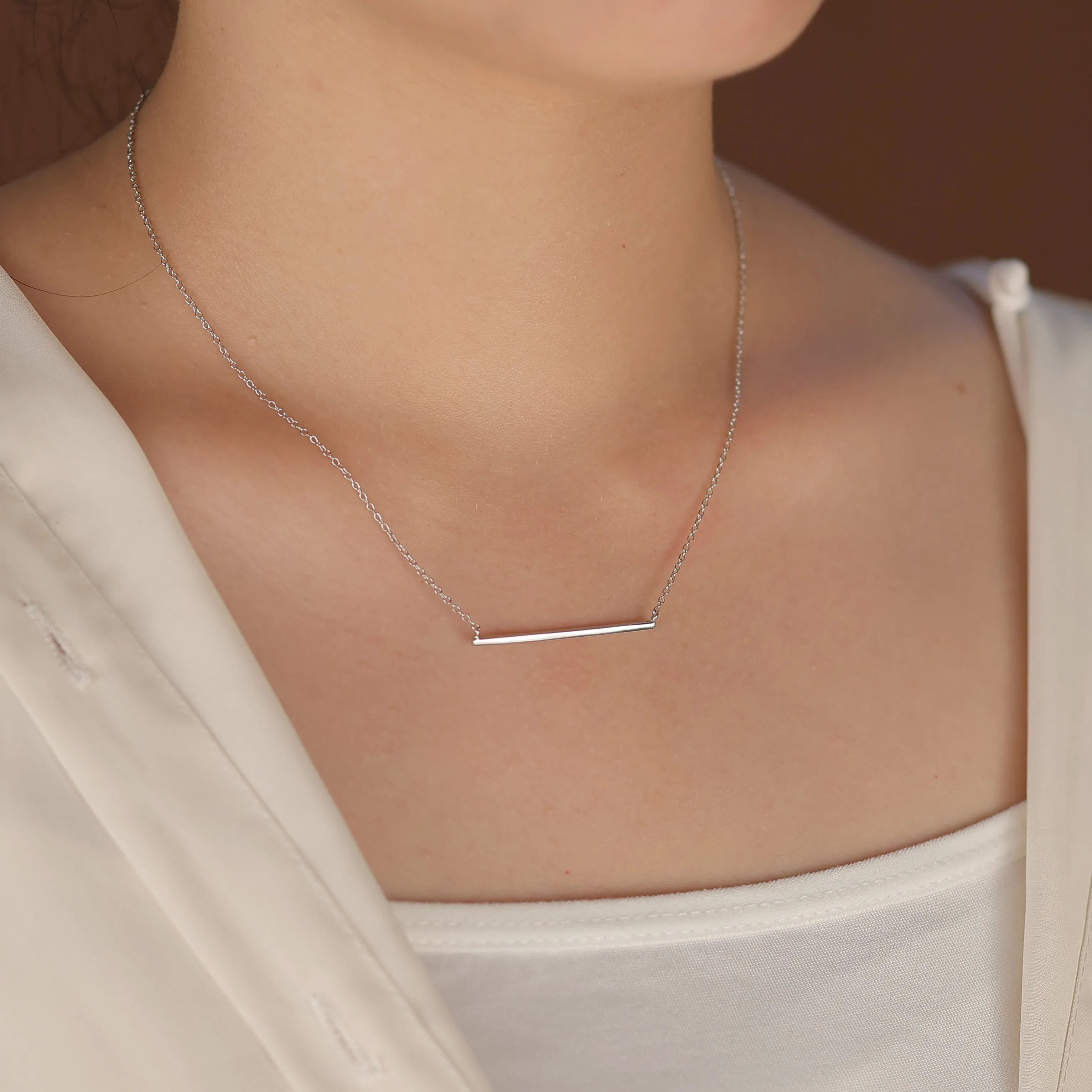 Sterling Silver Modern Bar Pendant Necklace 16in Chain
