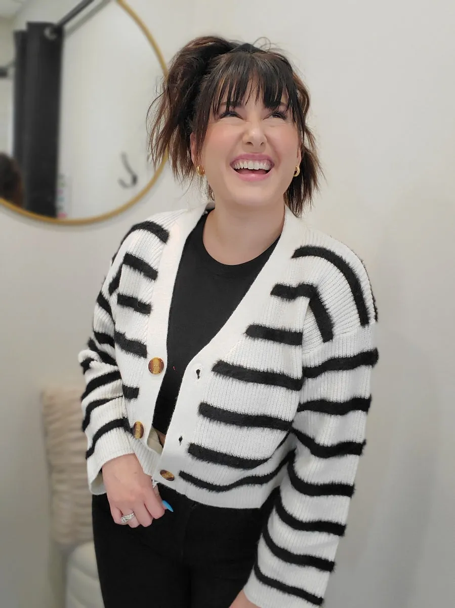Striped Button Front Cardigan